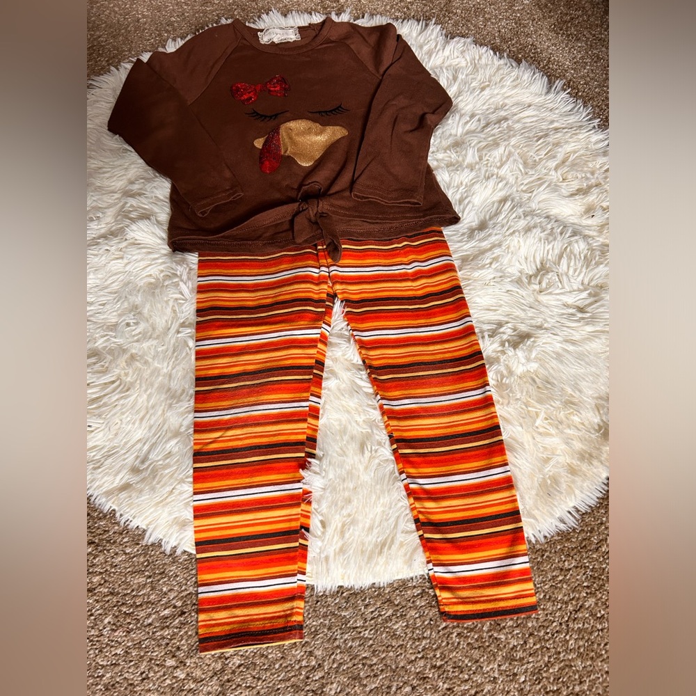 Girls Size 6 Thanksgiving Turkey Set with red glitter on turkey SUPER CUTE!
